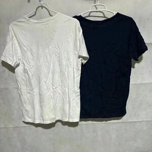 LOT Of 2 Big Star Women’s Large Vneck Short Sleeve Shirts White Navy Cotton $48